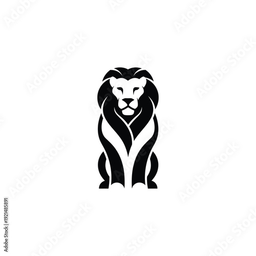 Majestic lion illustration sitting proudly on savannah grasslands viewed from a slight angle