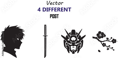 Vector art of anime inspired characters and objects