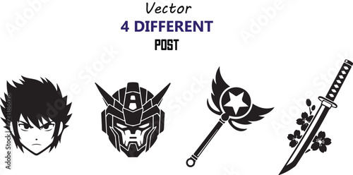 Vector art collection anime character mask boomerang and sword
