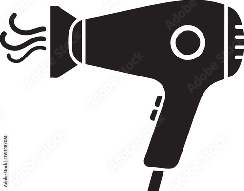 Vector illustration of a hair dryer blowing hot air, a common appliance used for styling hair at home or in salons