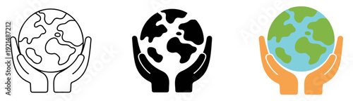 hands holding globe earth protection icon