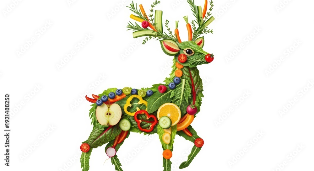 Fototapeta premium Creative vegetable deer, healthy eating concept