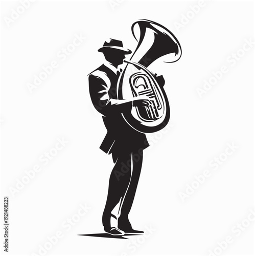 Man Playing Bass Trumpet Vector Logo Illustration Musician Brass Instrument Design