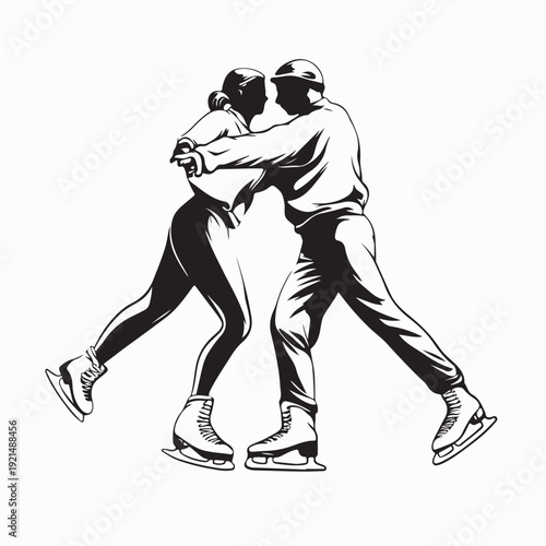 Young Couple Enjoying Ice Skating Vector Illustration on Winter