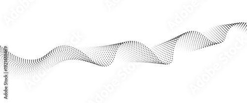 Flowing Wave Dot Halftone Pattern: Curve Gradient Shape on Transparent Background. Suitable for AI, Tech, Network, Digital, Science, and Technology Themes.