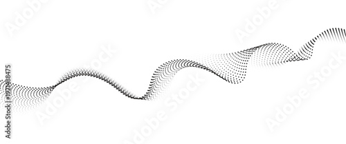 Flowing Wave Dot Halftone Pattern: Curve Gradient Shape on Transparent Background. Suitable for AI, Tech, Network, Digital, Science, and Technology Themes.