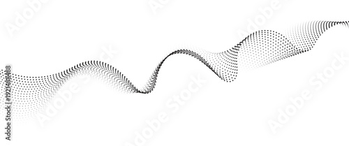 Flowing Wave Dot Halftone Pattern: Curve Gradient Shape on Transparent Background. Suitable for AI, Tech, Network, Digital, Science, and Technology Themes.
