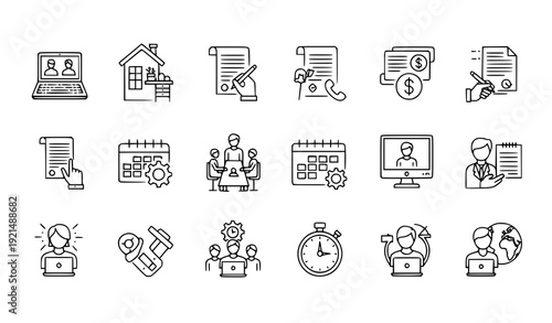 Freelancer and Digital Work Linear Editable Icons