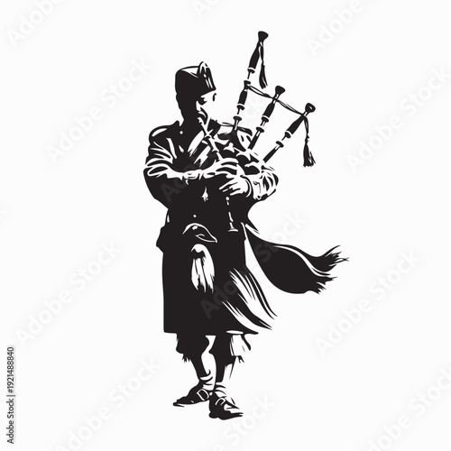 Принти на полотні Scottish Musician Playing Bagpipes Silhouette Vector Isolated on White Backgroun