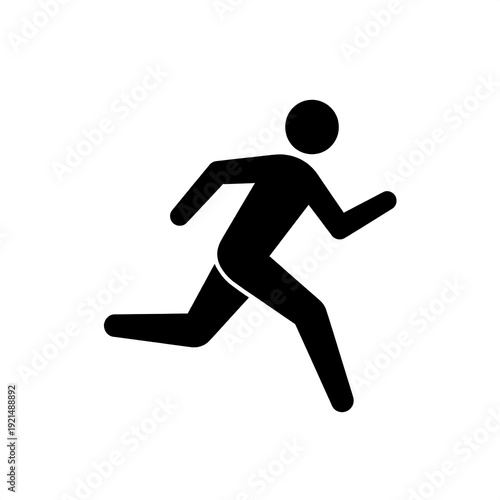 Running man icon. Simplified silhouette figure in motion, depicted in black against a white background