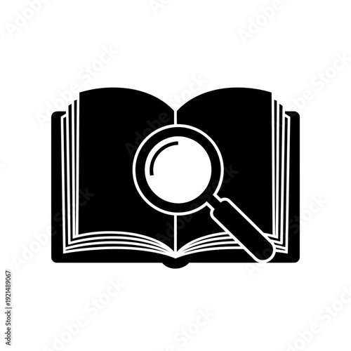 Open book with magnifying glass icon for search