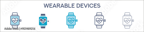 Wearable Device Element For Design Graphic - Multi Styles. Vector Illustration Of Two Colored And Black. Multiple Icons Designs Can Be Used For Mobile, Ui, Web 
