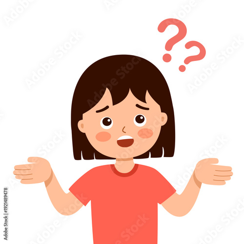 Cute child having a question character in flat design on white background.