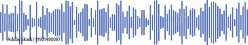 Bold blue sound wave graphic, representing audio frequencies and digital signals on white
