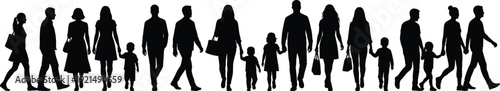 Family and people silhouettes walking together parents children adults isolated on white background lifestyle community diversity social concept illustration unity connection movement