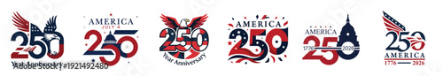 Fourth of July 2026 USA 250th Anniversary Modern Illustration, 250 Year Anniversary
