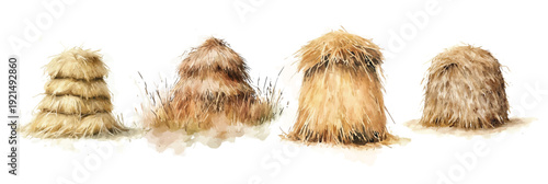 Simple, Beautiful haystack painting design set. Hand-painted style, vectorized, vector set available in EPS Simple Hand-painted watercolor style. Adobe Illustrator Artwork