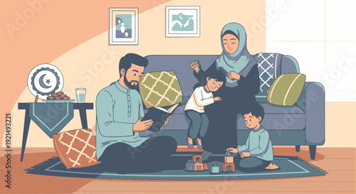 A Muslim family spends quality time together.