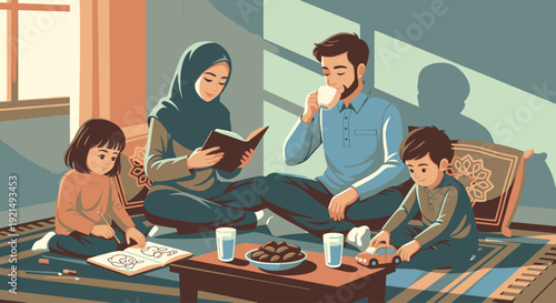 Family enjoying a quiet evening together.