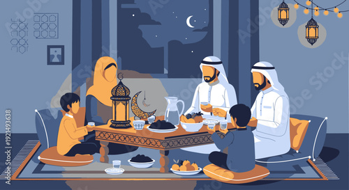 Family gathering for iftar during Ramadan.