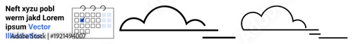 Time organization, scheduling, productivity, minimal design, atmospheric concepts, infographic design. Simplistic calendar, abstract clouds and placeholder text. Time organization and scheduling