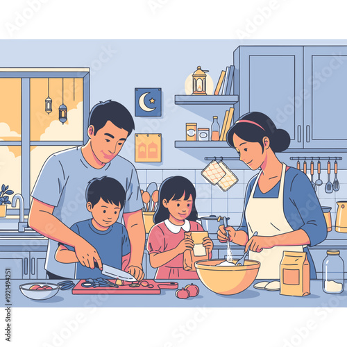 Family cooking together in the kitchen.