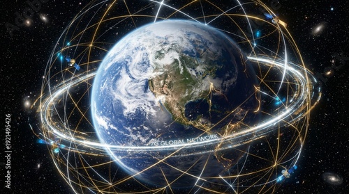 Wallpaper Mural Global 7G Satellite Network Coverage Over Planet Earth from Space Torontodigital.ca