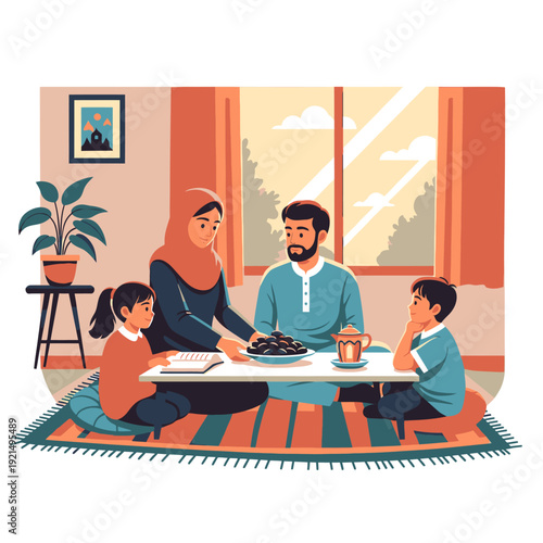 A family sitting together at home.