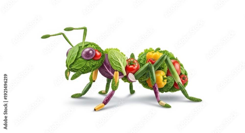 Fototapeta premium Vegetable Ant: Creative Food Art on White