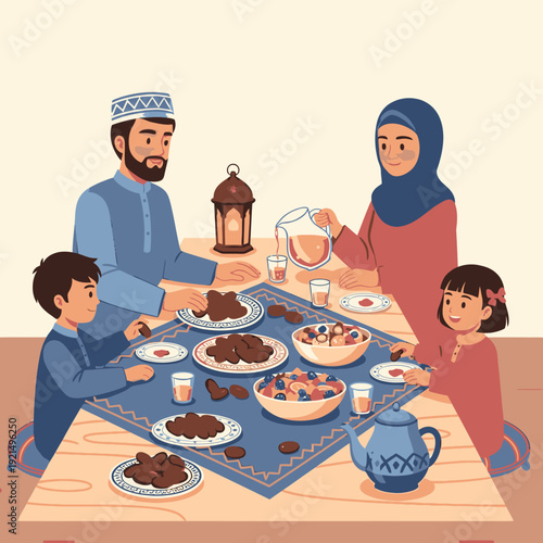 Family gathering for iftar meal.