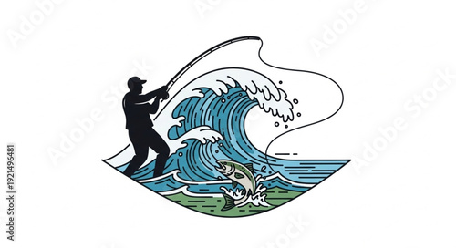 Surfer Riding Big Wave Ocean.