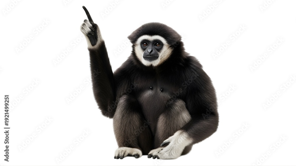 Fototapeta premium A monkey sitting on the ground with a pen in hand on transparent background