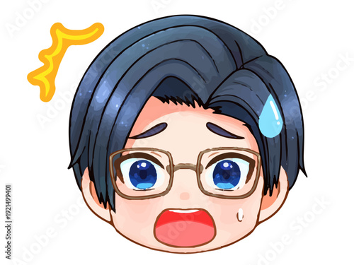 眼鏡の会社員のちびキャラ顔アイコンイラスト素材4