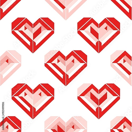 Geometric Red Hearts Seamless Pattern