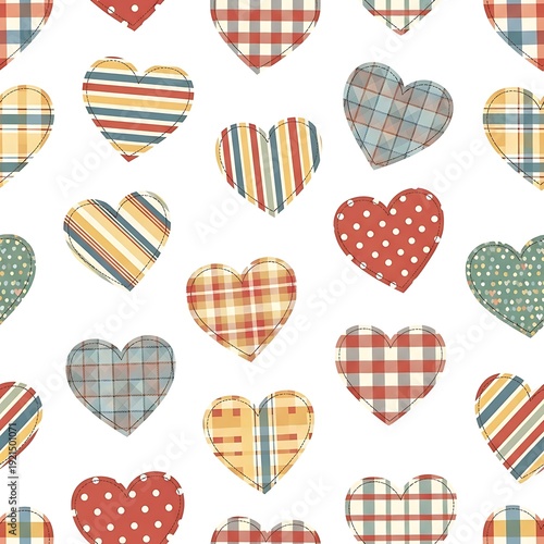 Diverse Quilted Hearts Seamless Pattern