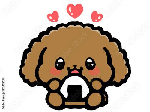 美味しそうにごはんを食べるかわいいトイプードルのイラスト素材