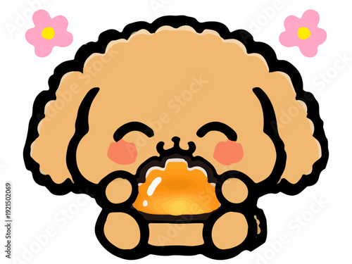 美味しそうにごはんを食べるかわいいトイプードルのイラスト素材4