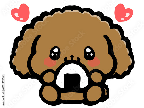 美味しそうにごはんを食べるかわいいトイプードルのイラスト素材3