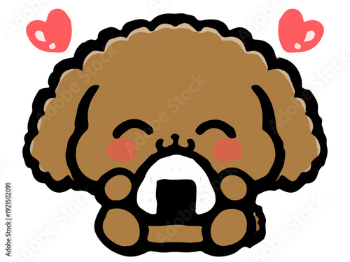 美味しそうにごはんを食べるかわいいトイプードルのイラスト素材2