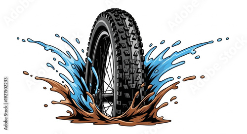 Tire Splashing Water and Mud.