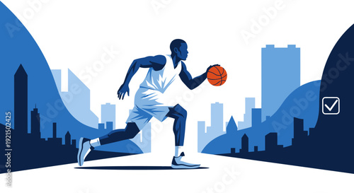 Dynamic Male Basketball Player in Urban City Setting