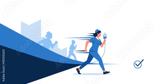 Businesswoman Running with Smartphone and Data Analysis