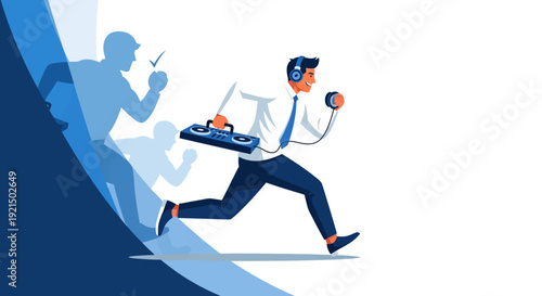 Businessman Running with Fast-Paced Corporate Dreams