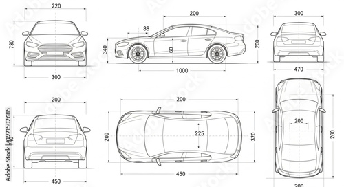 Technical Drawing of Sports Car Design.