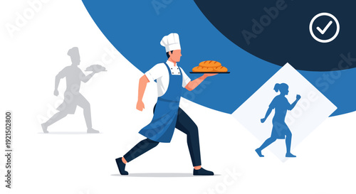 Chef Running with Pizza in Hand on City Street