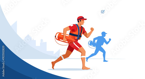 Young Man Hiking with Backpack and Cap, Adventure Outdoor Activity