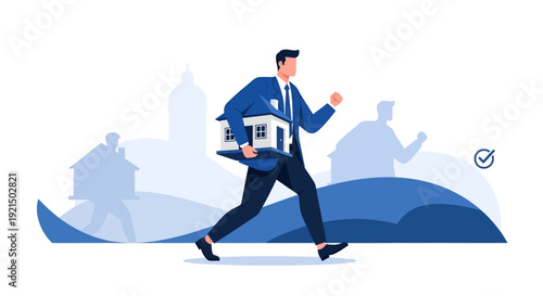 Stylish Businessman Walking with Laptop and Smartphone