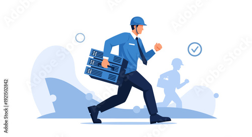 Businessman Running with Briefcase and Documents