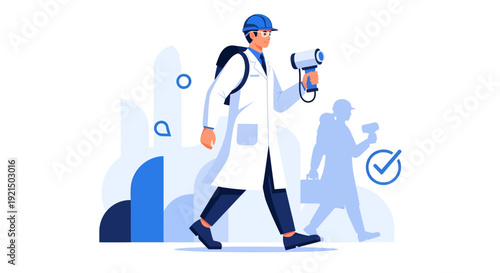 Doctor Walking with Medical Equipment in Modern Healthcare Environment