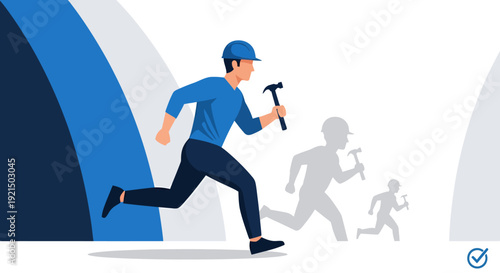 Businessman Running with a Hammer in a Race to Success